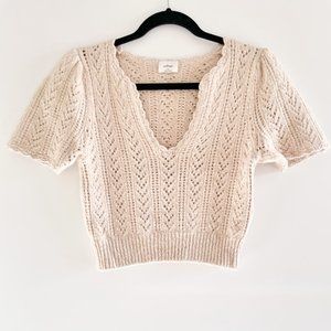 Aritzia Cream V-Neck Sweater